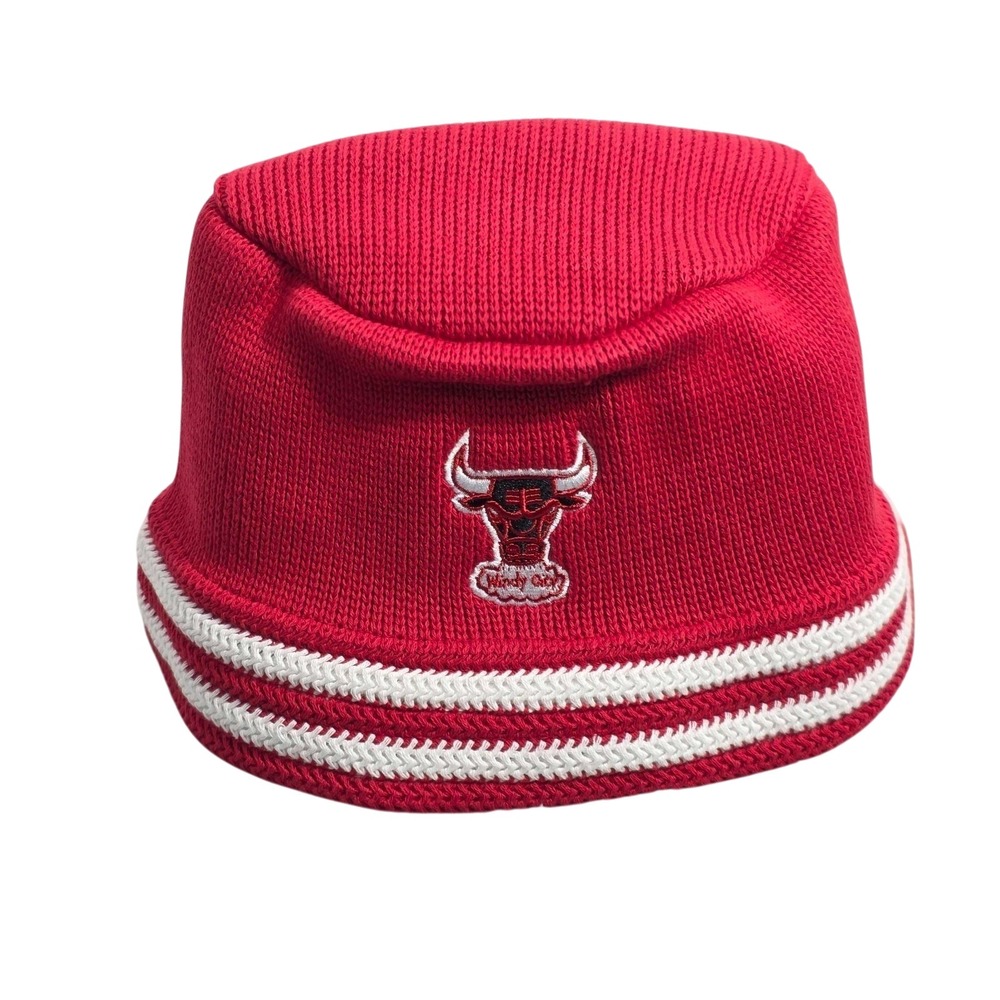 Mitchell & Ness Chicago Bulls NBA Knucket Knit Bucket Hat Cap Red White NWT NEW